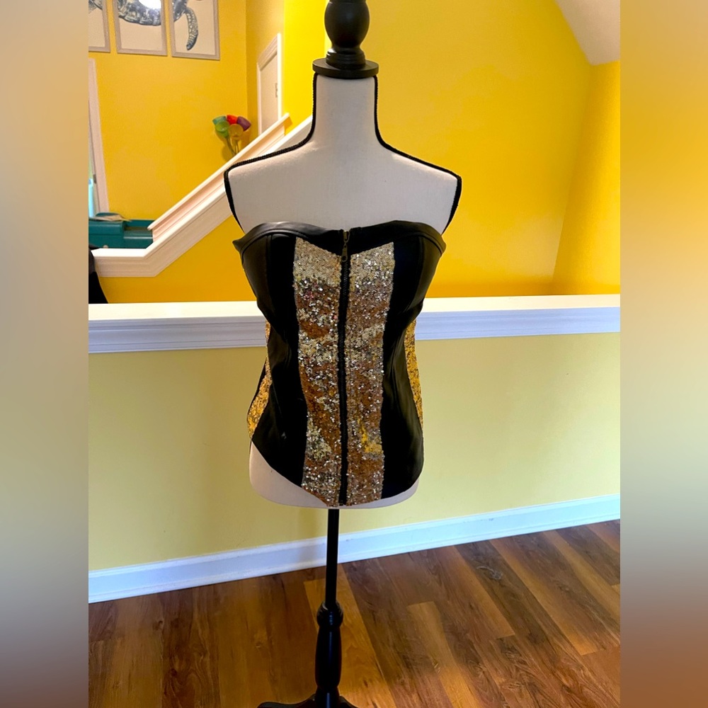 Leather and sequin bustier
